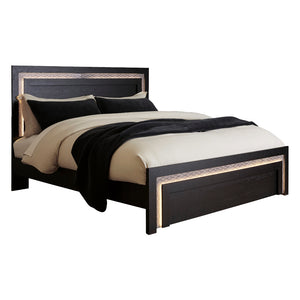 Lit complet en bois/MDF noir avec éclairage intégré Double / Grand / Très grand - Shoralli