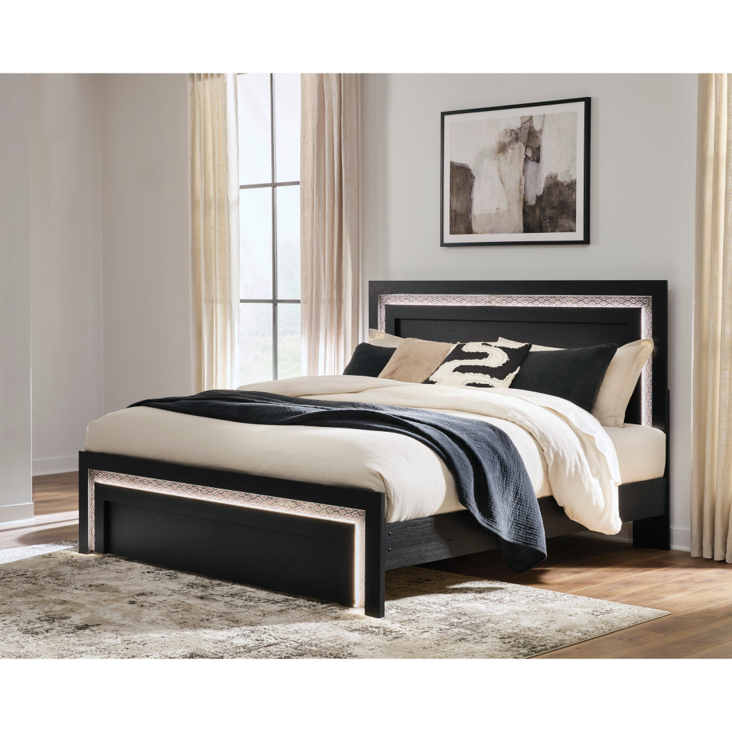 Lit complet en bois/MDF noir avec éclairage intégré Double / Grand / Très grand - Shoralli