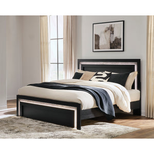 Lit complet en bois/MDF noir avec éclairage intégré Double / Grand / Très grand - Shoralli