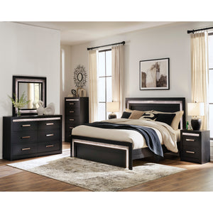 Lit complet en bois/MDF noir avec éclairage intégré Double / Grand / Très grand - Shoralli