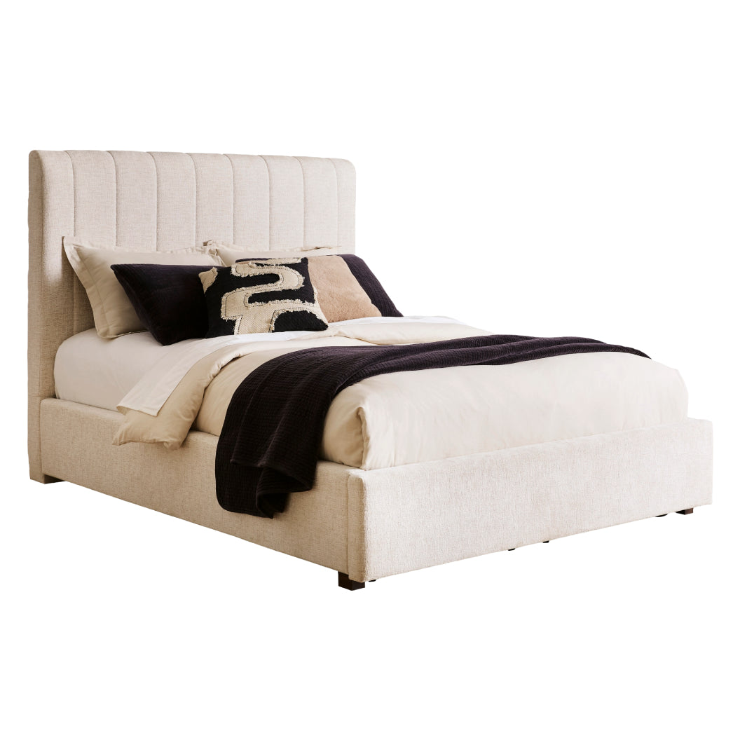 Lit complet rembourré en tissu beige Grand / Très grand - Shoralli