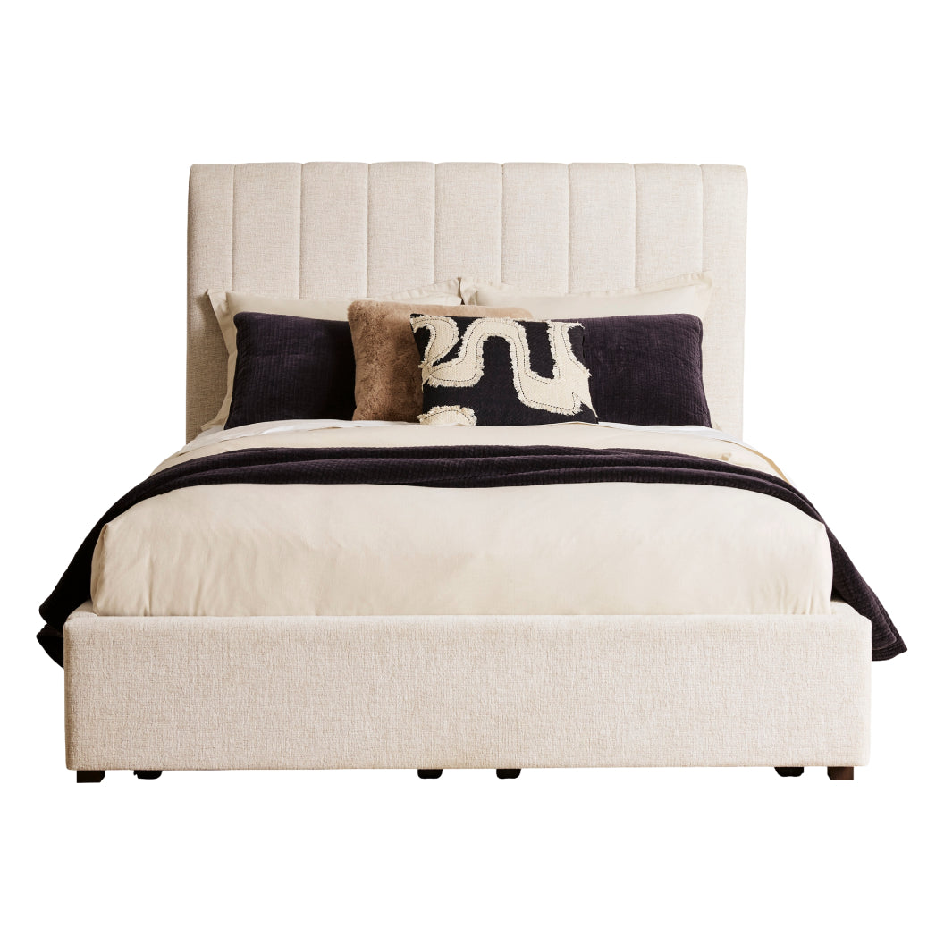 Lit complet rembourré en tissu beige Grand / Très grand - Shoralli