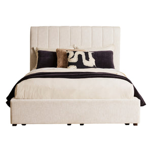 Lit complet rembourré en tissu beige Grand / Très grand - Shoralli