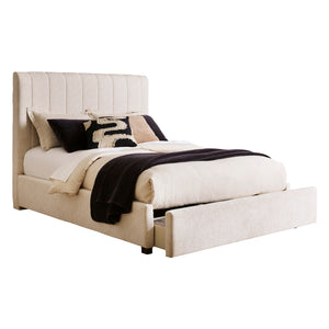 Lit complet rembourré en tissu beige Grand / Très grand - Shoralli