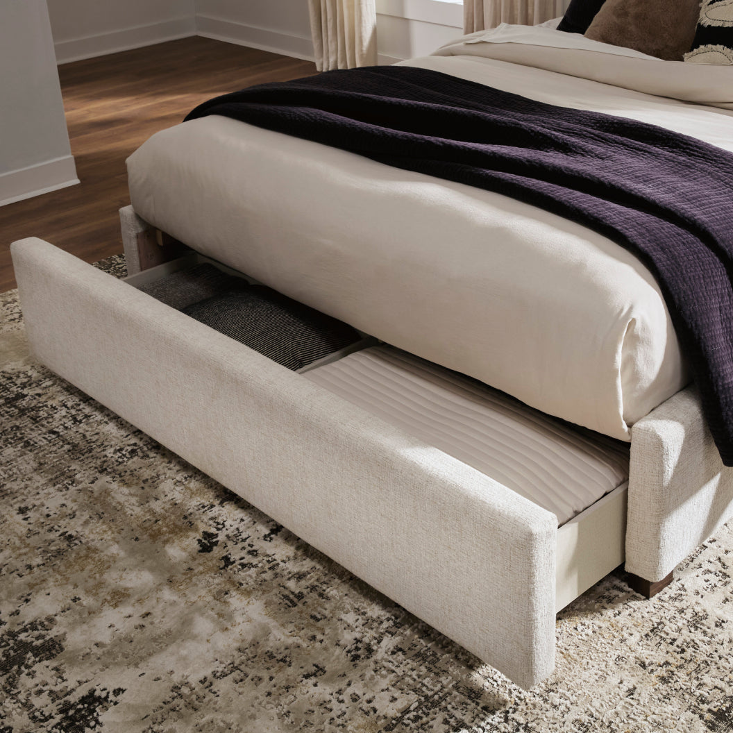 Lit complet rembourré en tissu beige Grand / Très grand - Shoralli