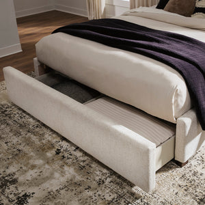 Lit complet rembourré en tissu beige Grand / Très grand - Shoralli