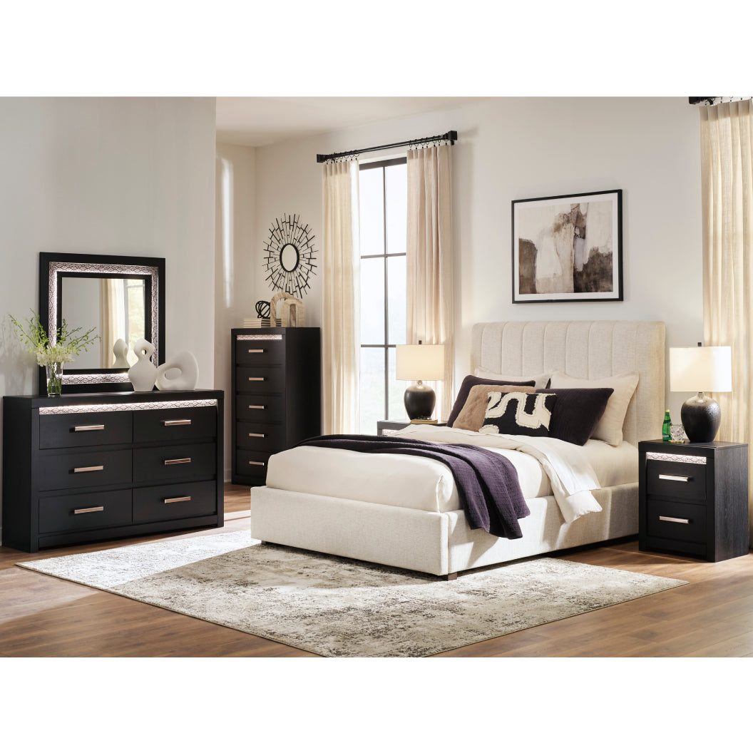 Lit complet rembourré en tissu beige Grand / Très grand - Shoralli