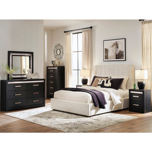 Lit complet rembourré en tissu beige Grand / Très grand - Shoralli