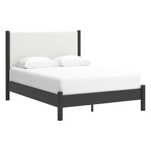 Lit complet en tissu blanc et bois noir Grand / Très grand - Cadmori