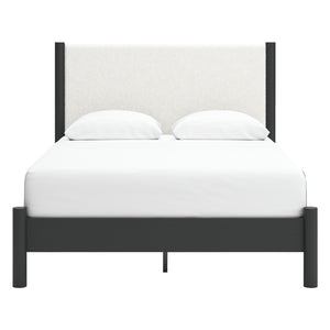 Lit complet en tissu blanc et bois noir Grand / Très grand - Cadmori