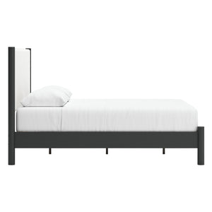 Lit complet en tissu blanc et bois noir Grand / Très grand - Cadmori