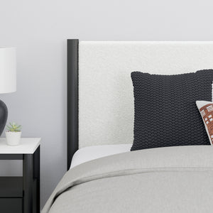 Lit complet en tissu blanc et bois noir Grand / Très grand - Cadmori