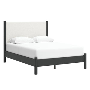 Lit  compet grand en bois noir et tissu blanc - Cadmori