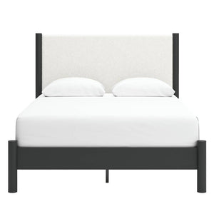 Lit  compet grand en bois noir et tissu blanc - Cadmori