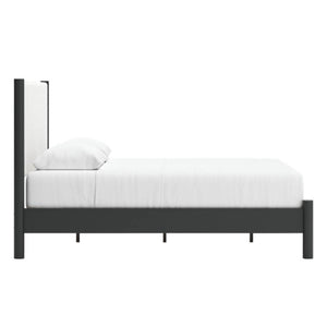 Lit  compet grand en bois noir et tissu blanc - Cadmori
