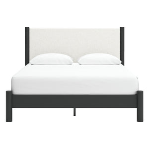 Lit complet en tissu blanc et bois noir Grand / Très grand - Cadmori