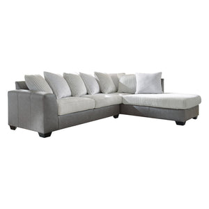 Sectionnel 2 pièces en tissu blanc et aspect cuir gris avec chaise longue & coussins - Clairette Court