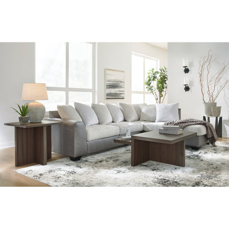 Sectionnel 2 pièces en tissu blanc et aspect cuir gris avec chaise longue & coussins - Clairette Court