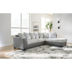 Sectionnel 2 pièces en tissu blanc et aspect cuir gris avec chaise longue & coussins - Clairette Court