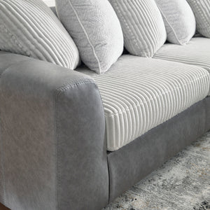 Sectionnel 2 pièces en tissu blanc et aspect cuir gris avec chaise longue & coussins - Clairette Court