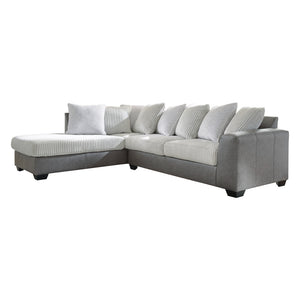 Sectionnel 2 pièces en tissu blanc et aspect cuir gris avec chaise longue & coussins - Clairette Court