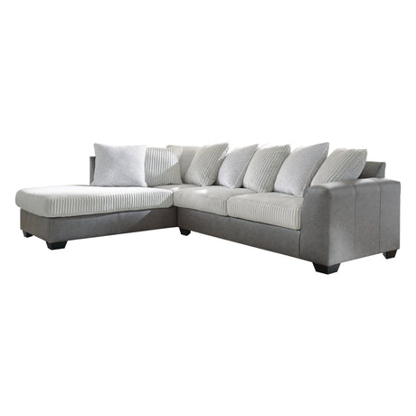 Sectionnel 2 pièces en tissu blanc et aspect cuir gris avec chaise longue & coussins - Clairette Court