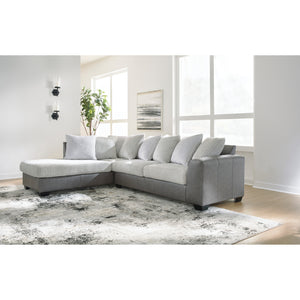 Sectionnel 2 pièces en tissu blanc et aspect cuir gris avec chaise longue & coussins - Clairette Court