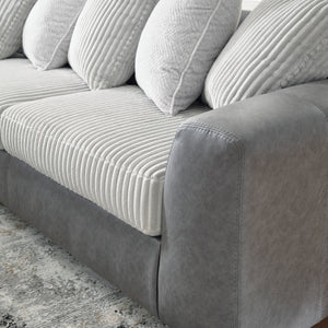 Sectionnel 2 pièces en tissu blanc et aspect cuir gris avec chaise longue & coussins - Clairette Court