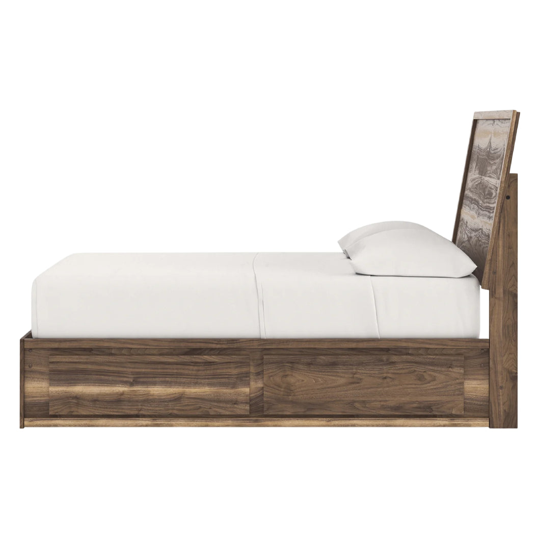 Lit complet en bois/MDF brun noyer avec 4 tiroirs Simple / Double / Grand / Très grand - Chirason