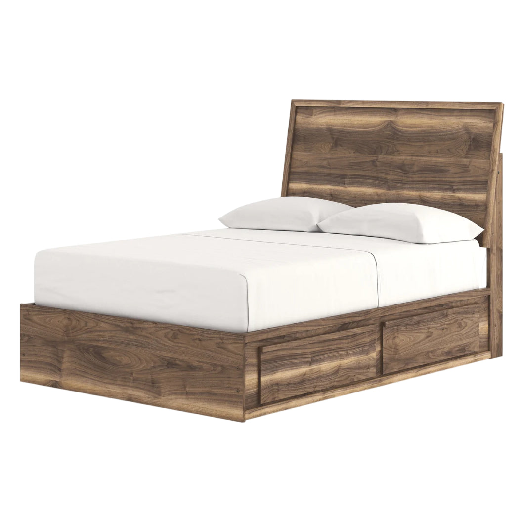 Lit complet en bois/MDF brun noyer avec 4 tiroirs Simple / Double / Grand / Très grand - Chirason