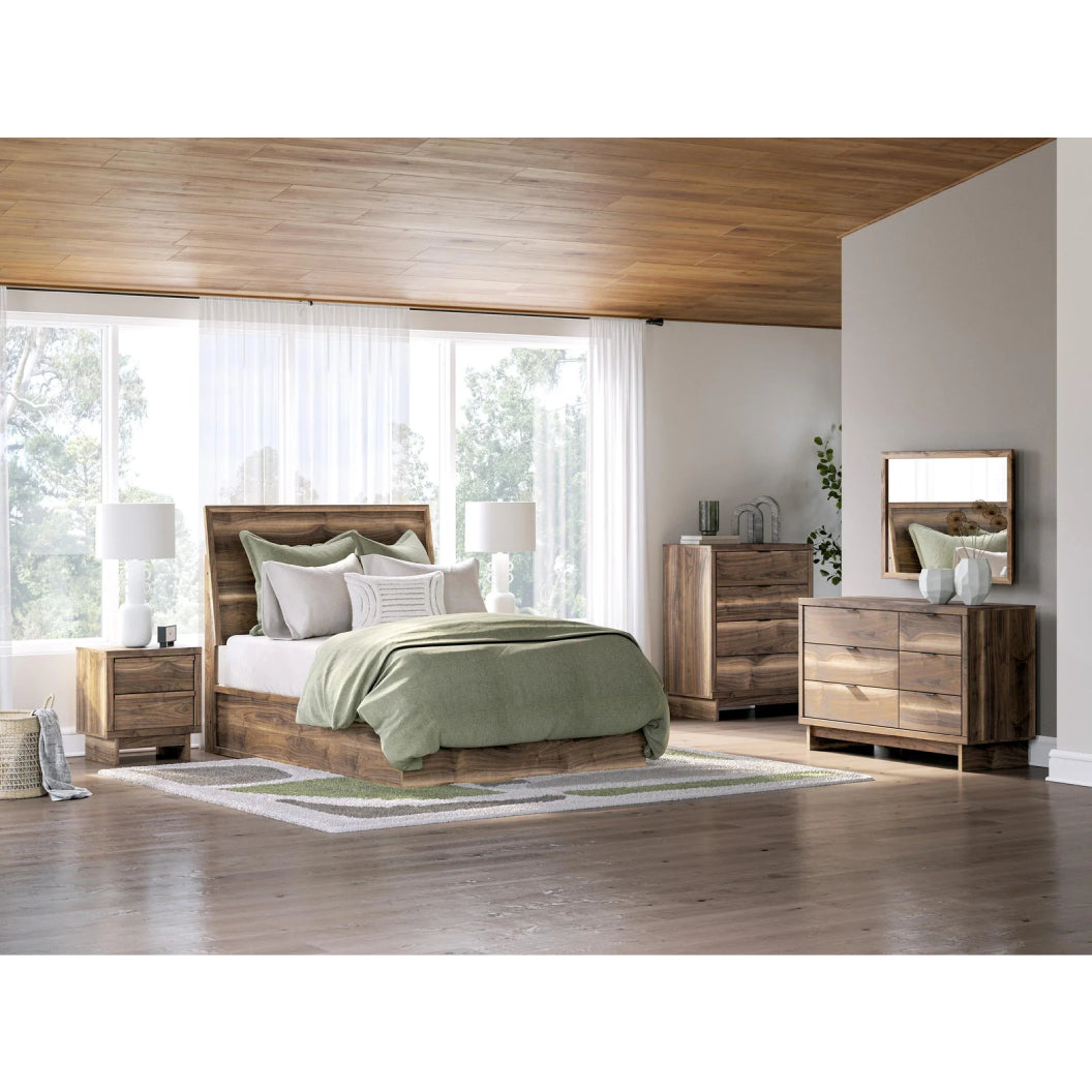 Lit complet en bois/MDF brun noyer Simple / Double / Grand / Très grand - Chirason