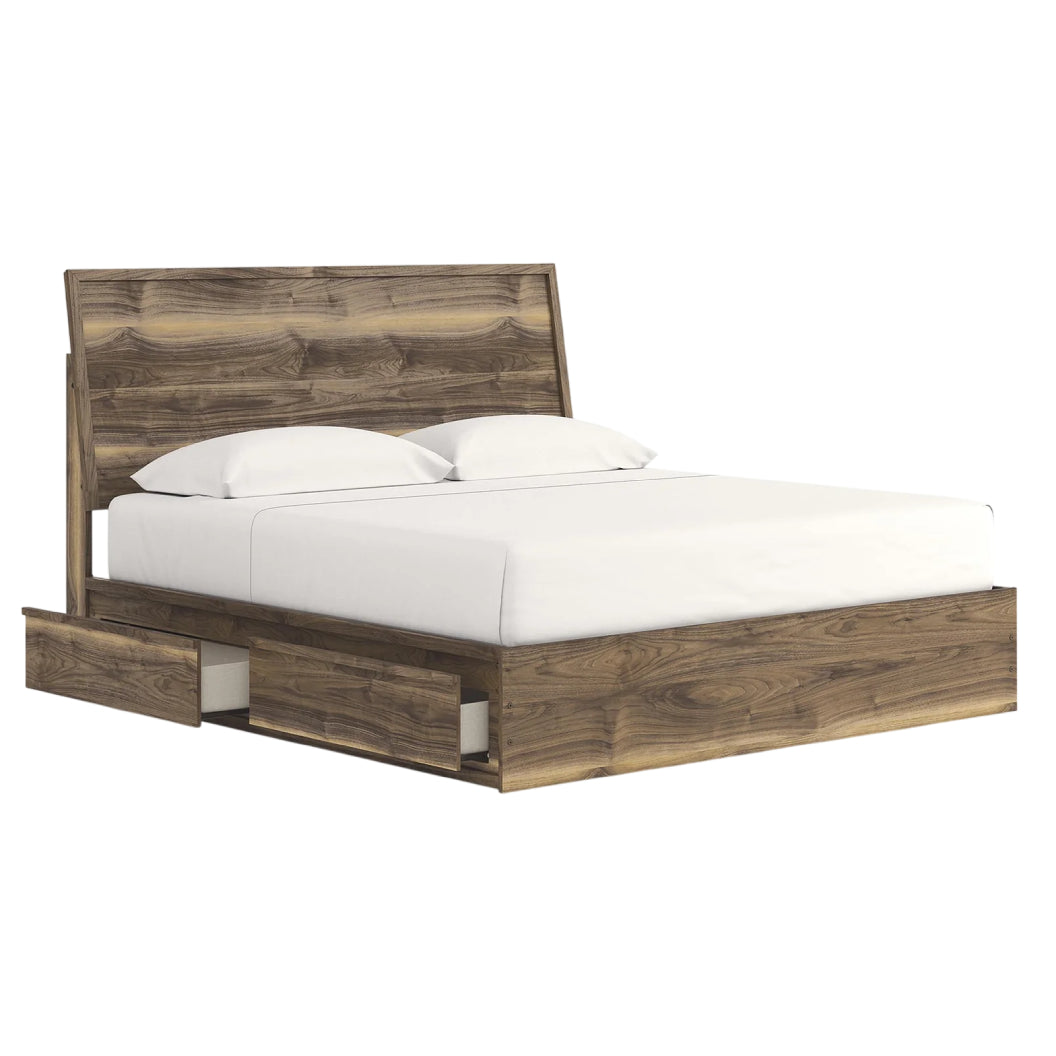 Lit complet en bois/MDF brun noyer avec 4 tiroirs Simple / Double / Grand / Très grand - Chirason