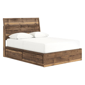 Lit complet en bois/MDF brun noyer avec 4 tiroirs Simple / Double / Grand / Très grand - Chirason