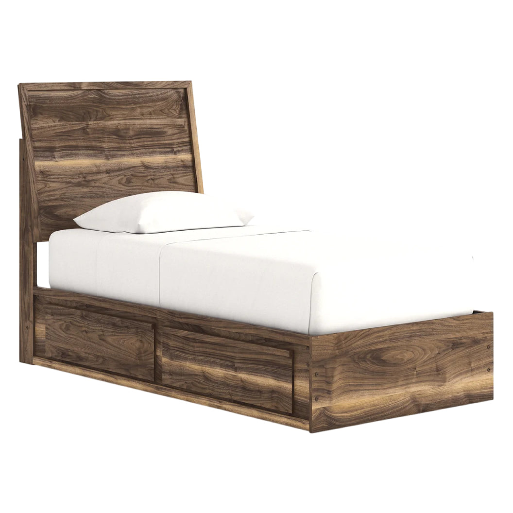 Lit complet en bois/MDF brun noyer avec 4 tiroirs Simple / Double / Grand / Très grand - Chirason