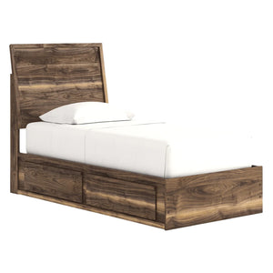 Lit complet en bois/MDF brun noyer avec 4 tiroirs Simple / Double / Grand / Très grand - Chirason