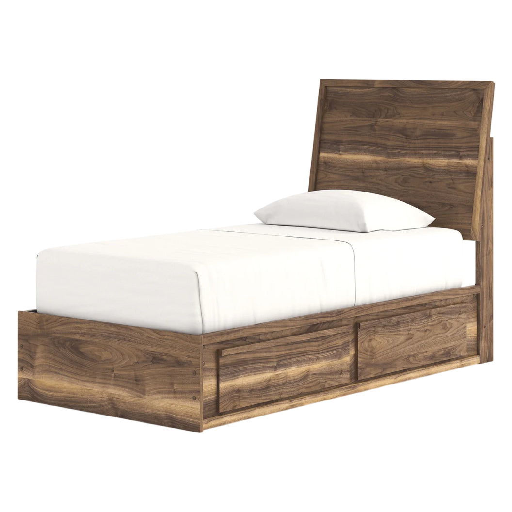 Lit complet en bois/MDF brun noyer avec 4 tiroirs Simple / Double / Grand / Très grand - Chirason