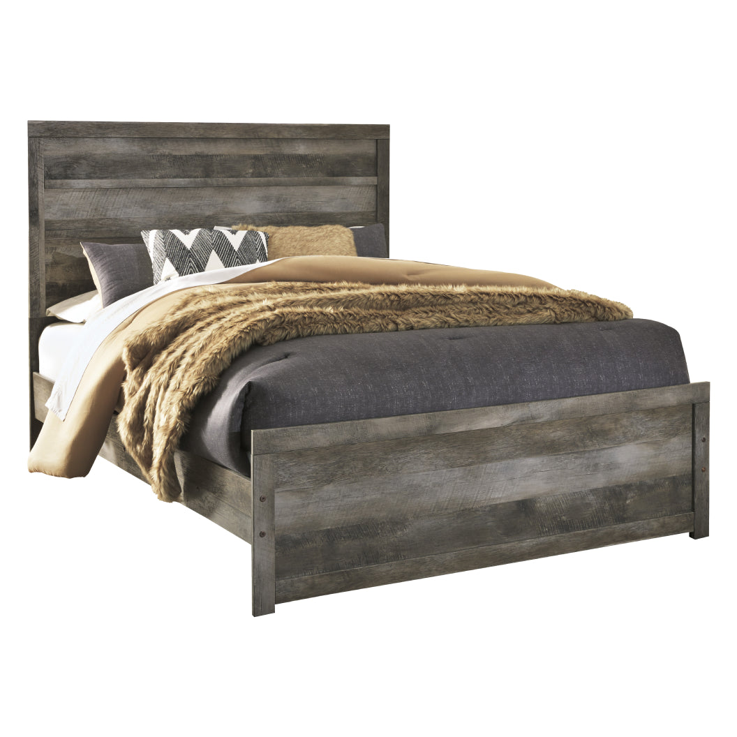 Lit complet en bois/placage gris rustique Grand / Très grand - Wynnlow