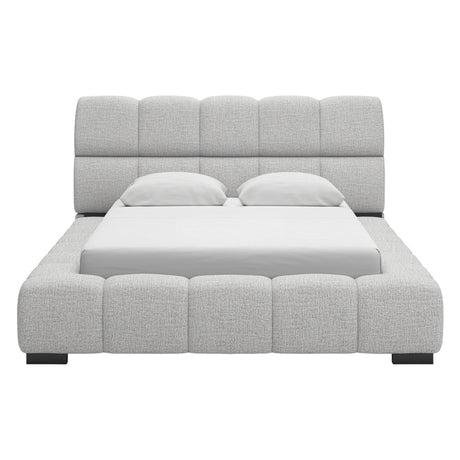 Lit complet rembourré en tissu gris pâle Grand / Très grand - Grendusk