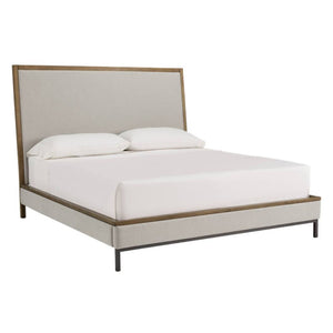 Lit  grand complet en bois brun tissu gris - Tomtyn