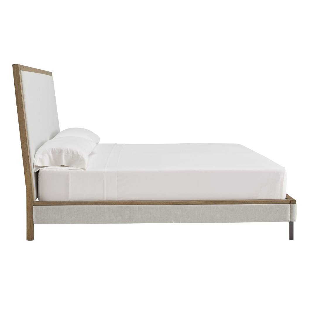 Lit  grand complet en bois brun tissu gris - Tomtyn