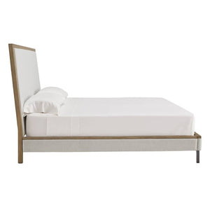 Lit  grand complet en bois brun tissu gris - Tomtyn