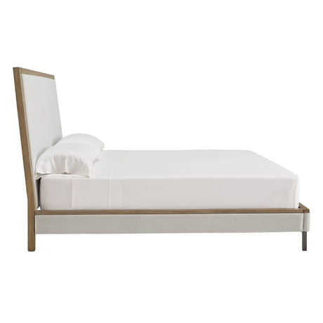 Lit  grand complet en bois brun tissu gris - Tomtyn