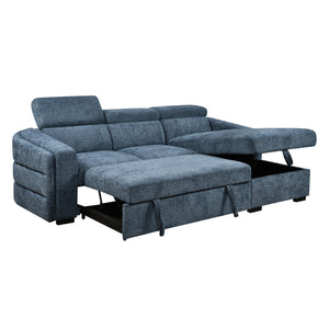 Sectionnel-lit en tissu bleu avec rangement - Baker