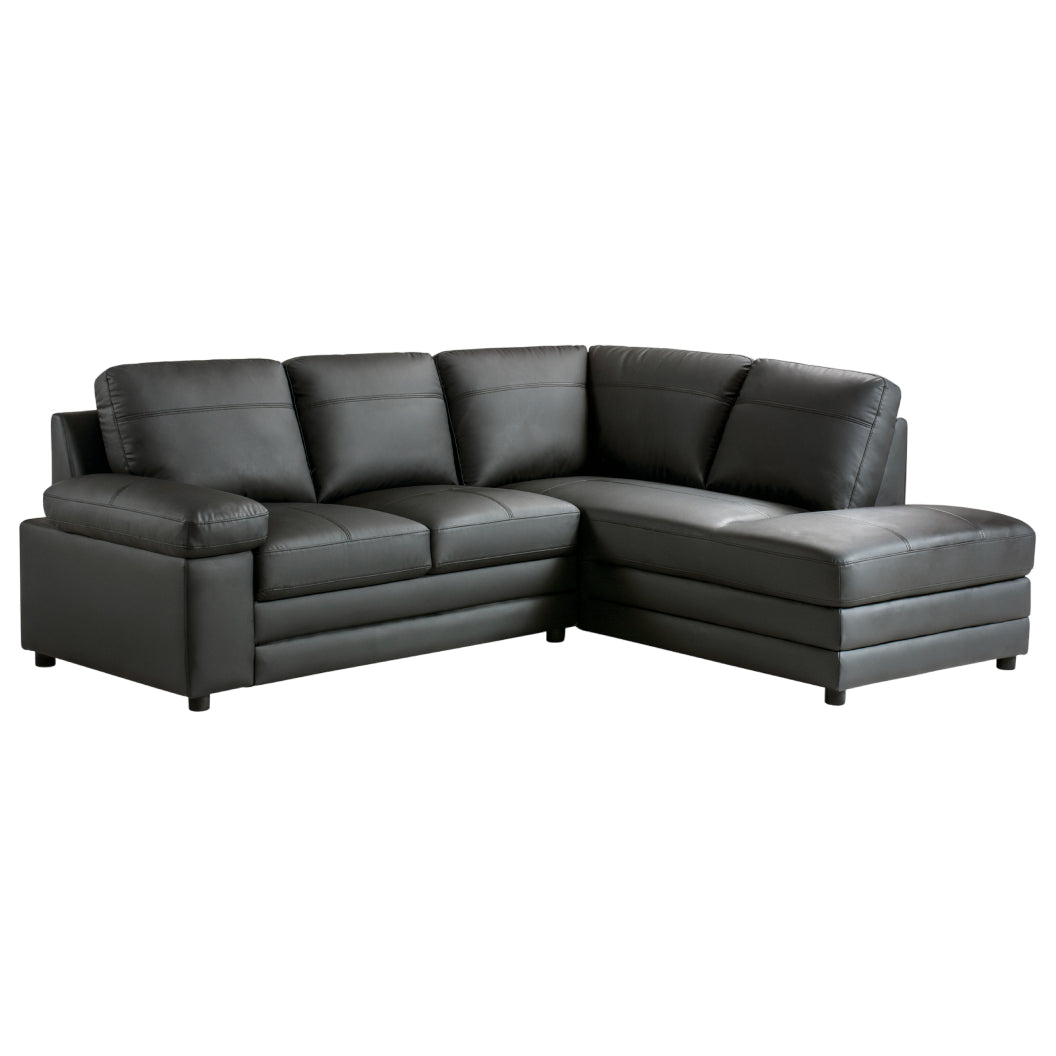 Sectionnel 2 pièces aspect cuir gris foncé avec chaise longue - Destin