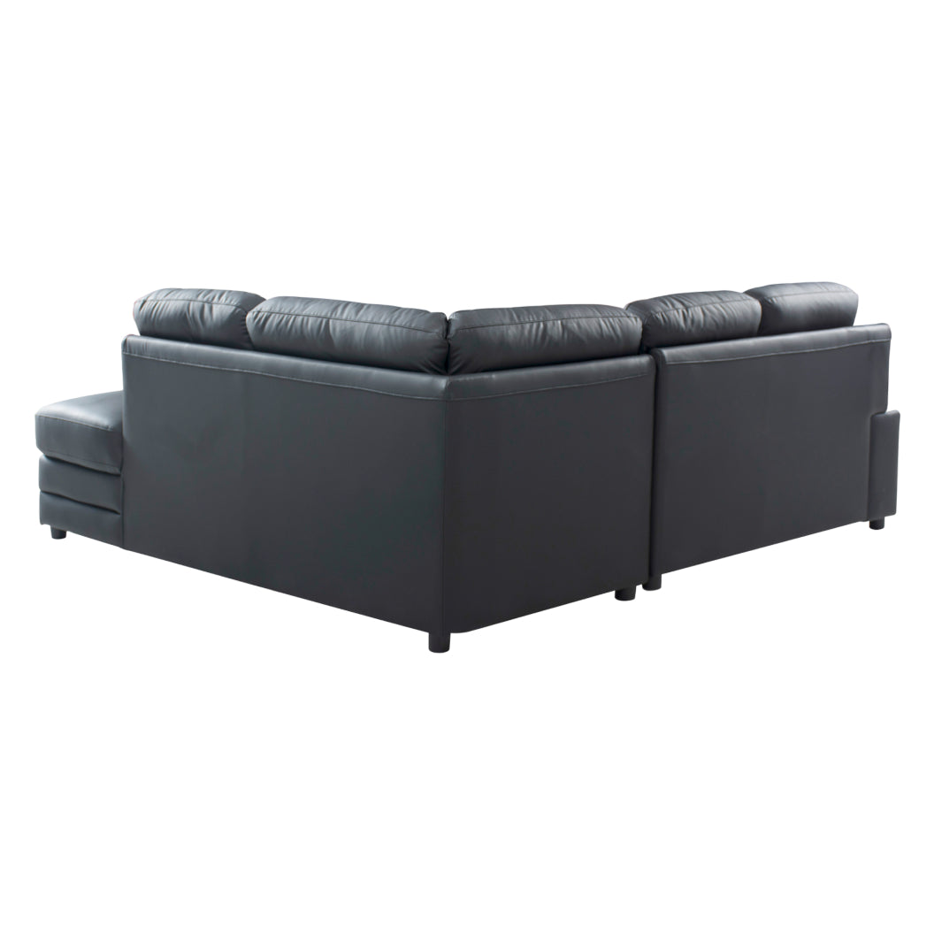 Sectionnel 2 pièces aspect cuir gris foncé avec chaise longue - Destin