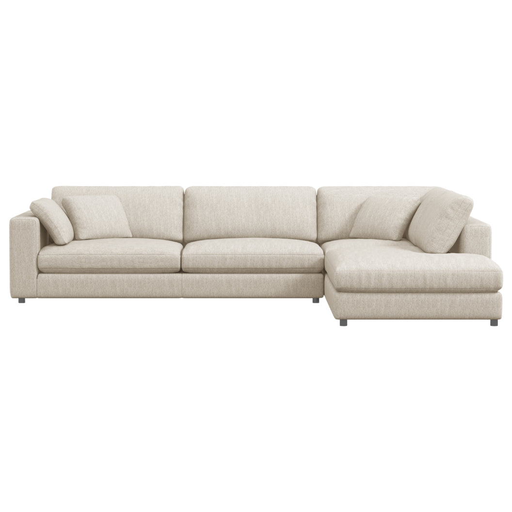Sectionnel 3 pièces en tissu beige avec chaise longue & 3 coussins - Joelle2