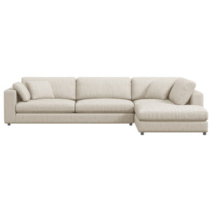 Sectionnel 3 pièces en tissu beige avec chaise longue & 3 coussins - Joelle2