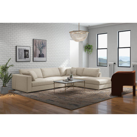 Sectionnel 3 pièces en tissu beige avec chaise longue & 3 coussins - Joelle2