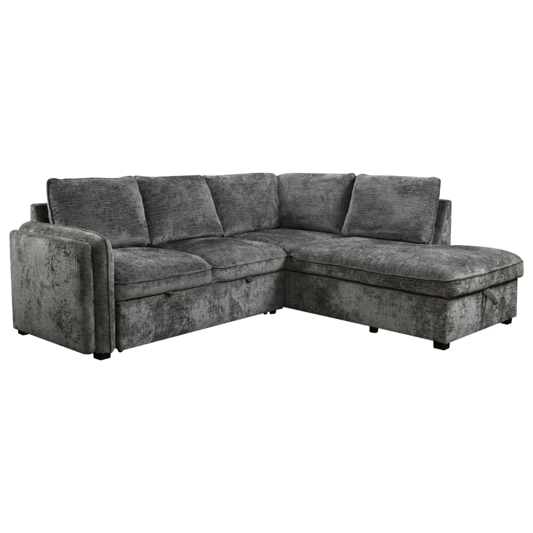 Sectionnel-lit en tissu gris avec rangement - Lansing