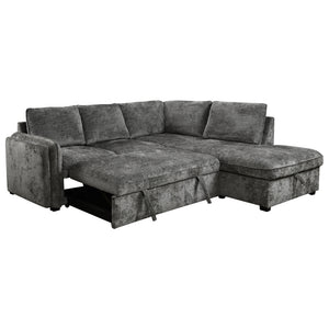 Sectionnel-lit en tissu gris avec rangement - Lansing